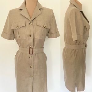 Vintage Tan Midi Dress with Timeless Elegance